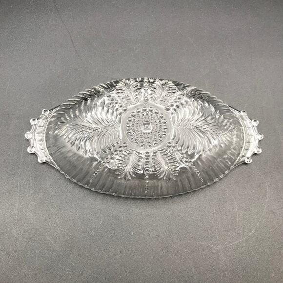 Vintage Anchor Hocking Clear Glass Relish Dish #124 Ferns Feathers Pearls Dots - Picture 3 of 6